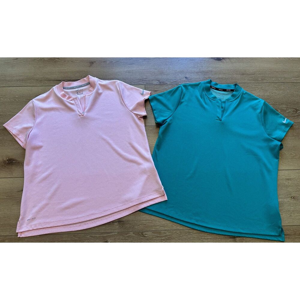 Women's Lot of 2 Nike Golf Zip Up Polo Shirts Size XXL Coral & Teal Green